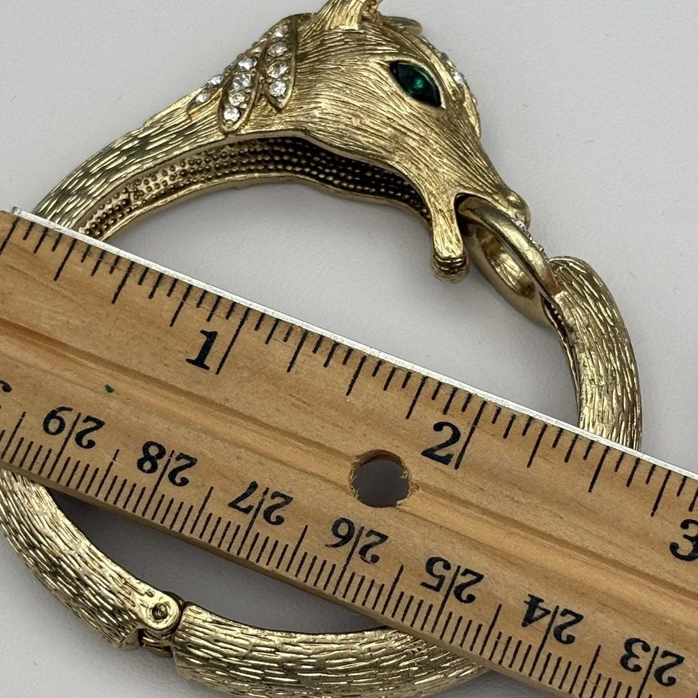 Vintage Horse Clamper Bracelet Goldtone Rhinestones 6 1/2